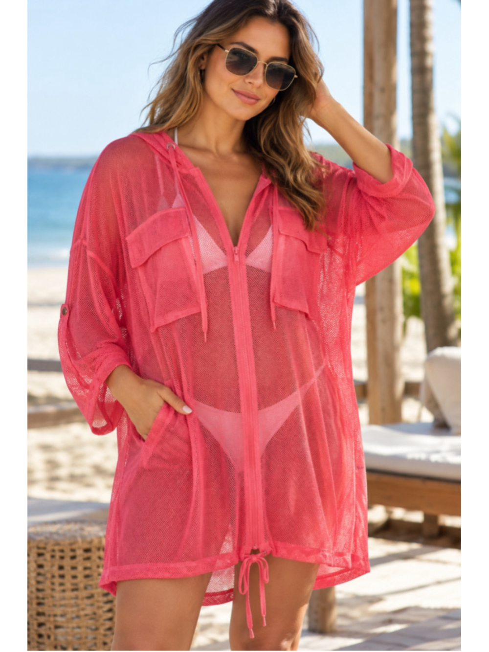 Forever 21 Mesh Swim Coverup Pink Women’s Size M